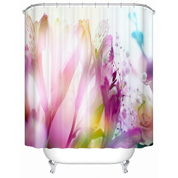 Hermosa cortina de ducha de baño 3D con estampado de lirios rosados