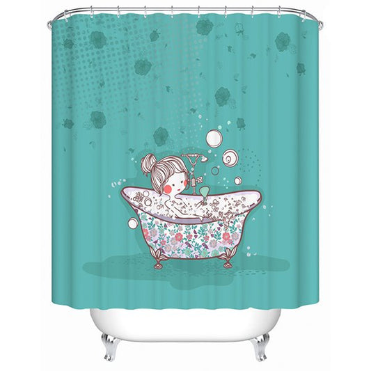 3D-Badezimmer-Duschvorhang mit Cartoon-Mädchen unter der Dusche