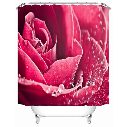 A Pink Rose Blooming Print 3D Bathroom Shower Curtain