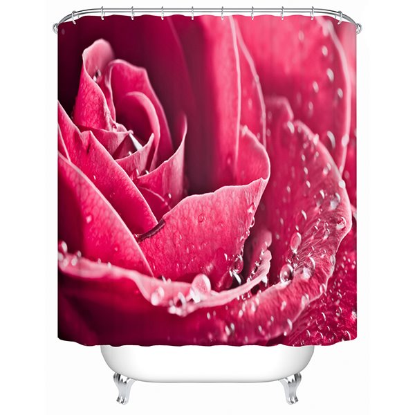 Ein rosafarbener 3D-Badezimmer-Duschvorhang mit blühendem Rosendruck