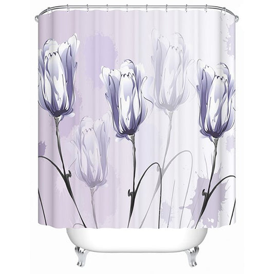 3D Purple Tulips Painting Printed Polyester Shower Curtain