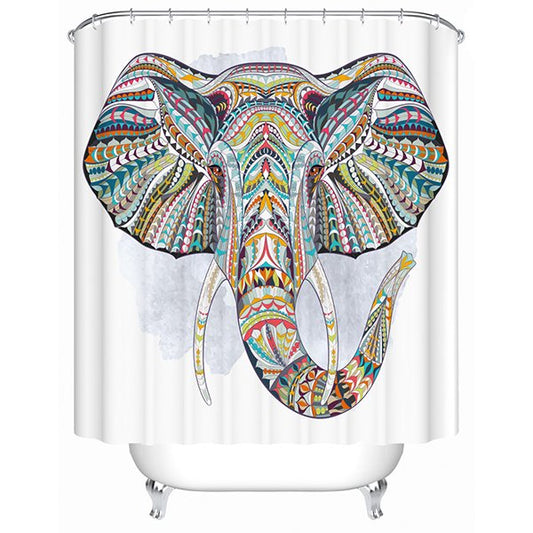 Cortina de ducha de baño de poliéster impresa con elefante colorido 3D