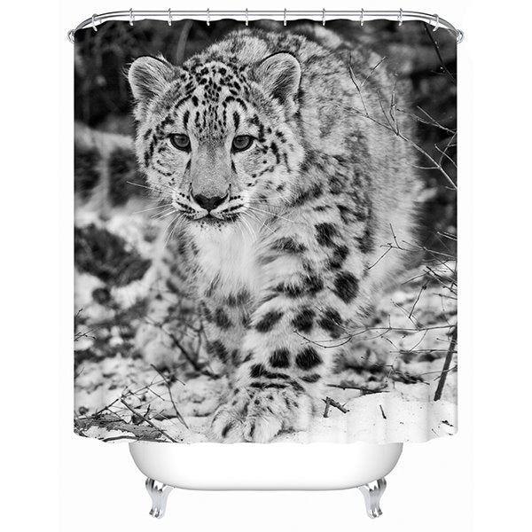 Linda cortina de ducha de baño 3D con estampado de leopardo y manchas blancas y negras