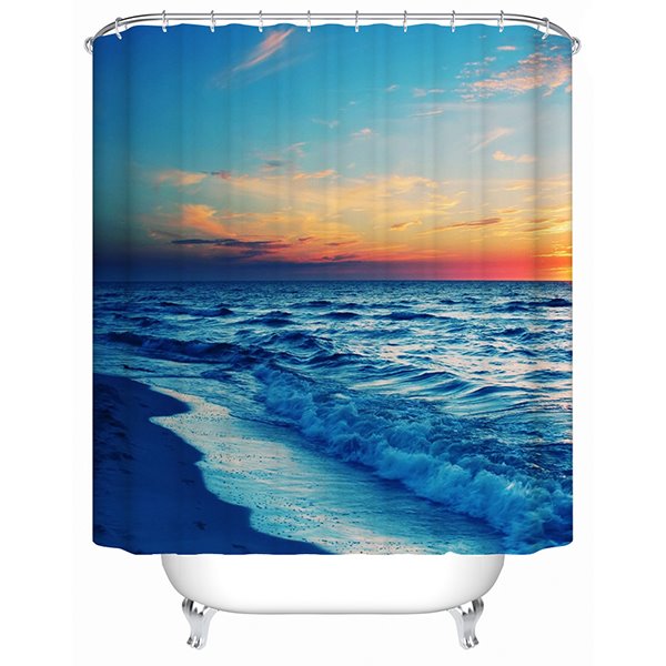 Cortina de ducha de baño 3D con estampado de playa y puesta de sol