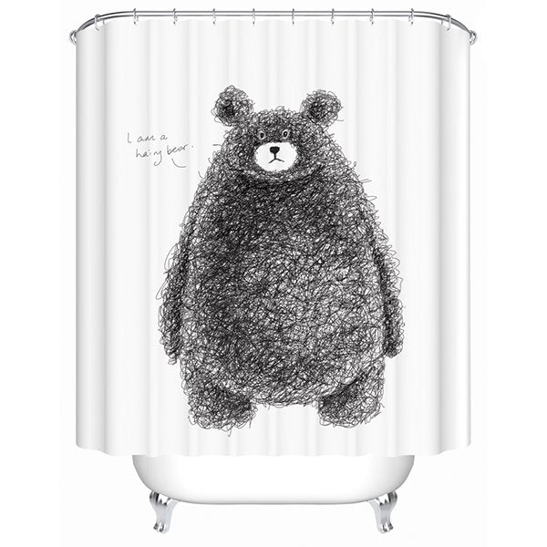 Niedlicher handgemalter 3D-Badezimmer-Duschvorhang mit Bären-Motiv