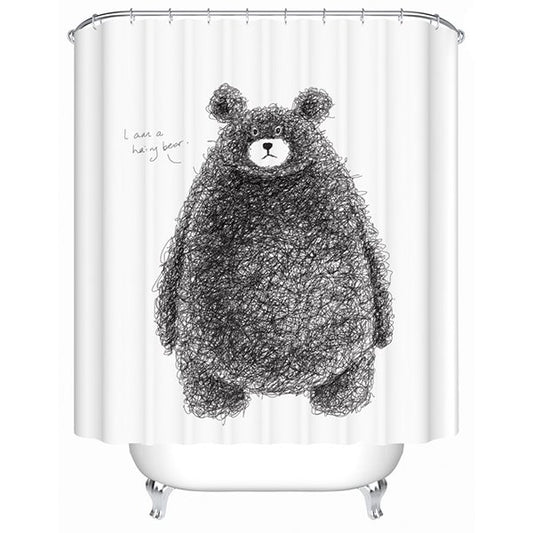 Cute Hand-Painted Cartoon Bear Print 3D Bathroom Shower Curtain