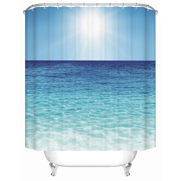 Vivid Blue Calm Sea Print 3D Bathroom Shower Curtain