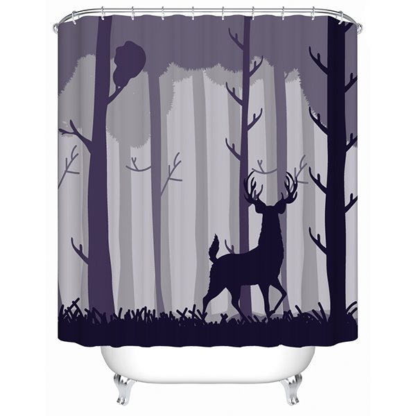 Dark Forest and Deer Print 3D Bathroom Shower Curtain