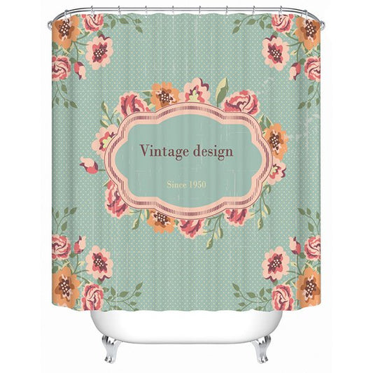 Simple Countryside Style Vintage Design Flowers Print 3D Bathroom Shower Curtain