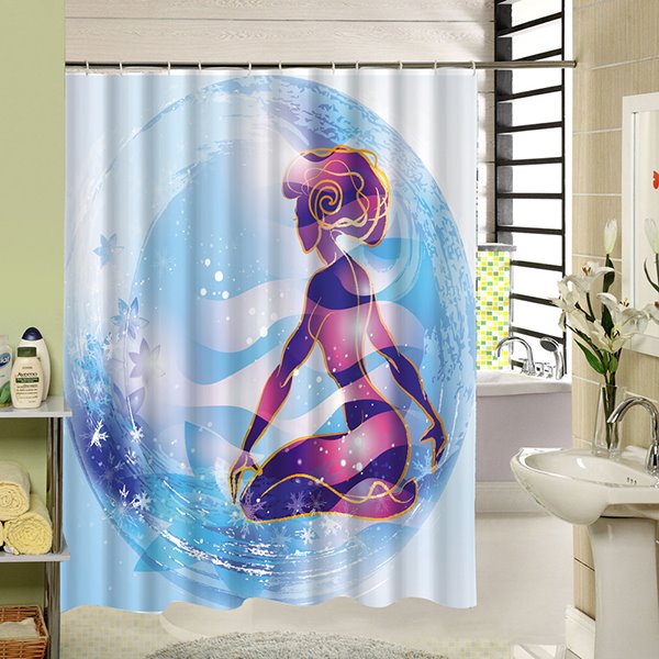 Handbemalter 3D-Badezimmer-Duschvorhang mit sexy Schönheit im blauen Blasendruck