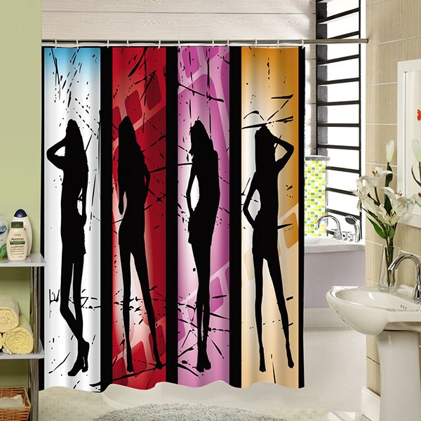 Vier Sexy Lady Silhouette Print 3D Badezimmer Duschvorhang