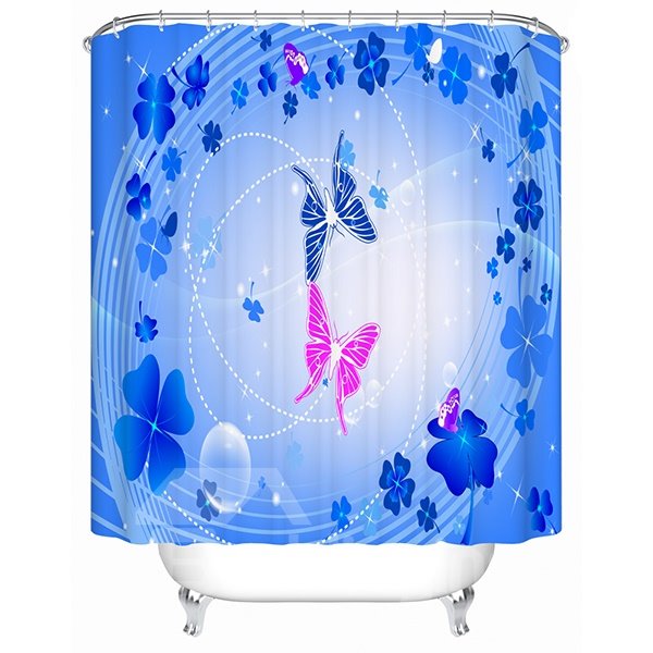 Cortina de ducha de baño con estampado de mariposas, Clip Art azul romántico