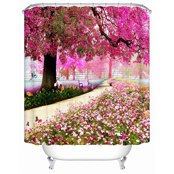 A Trail Beneath Purple Tree Print 3D Bathroom Shower Curtain