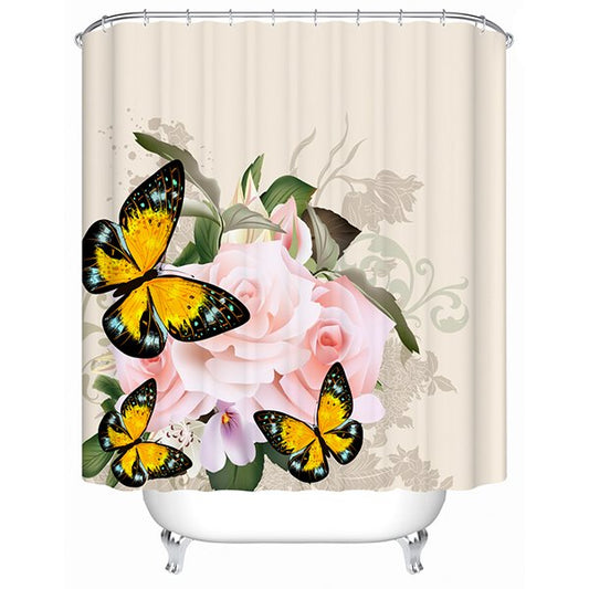 Decorative Butterfly and Rose Print 3D Bathroom Shower Curtain