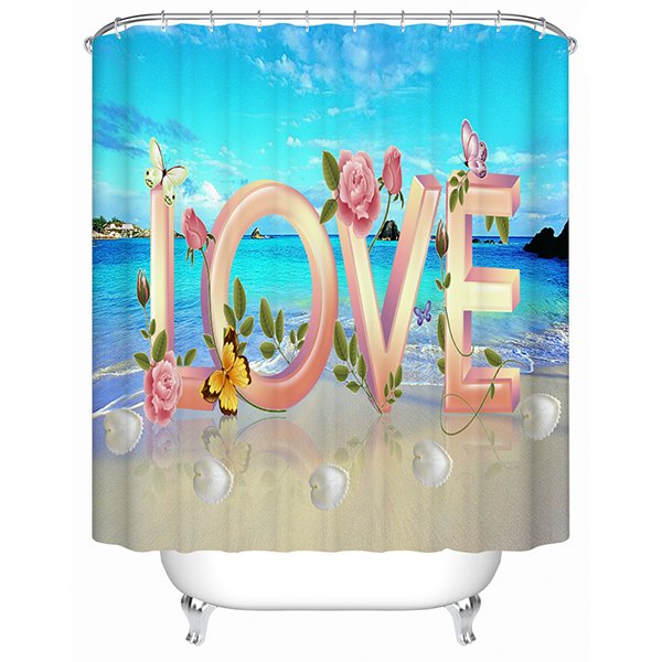 Cortina de ducha de baño 3D con estampado de amor dulce