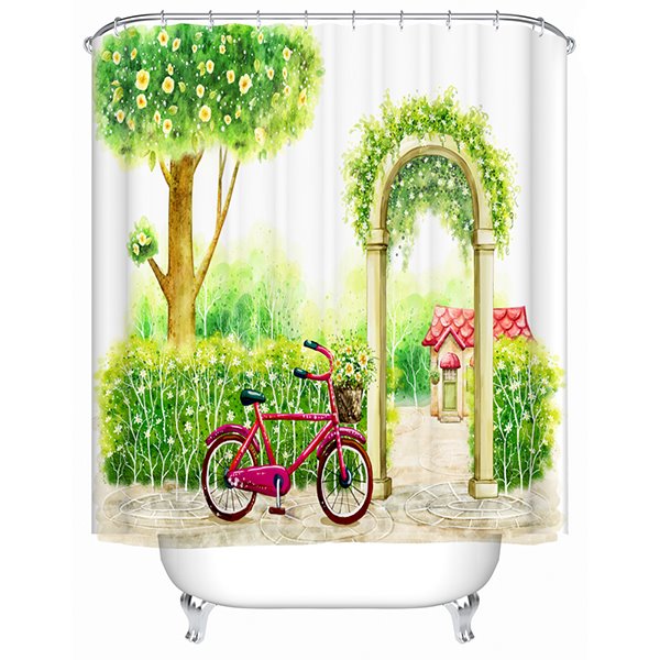 Hand-Painted Garden Door Print Bathroom Shower Curtain