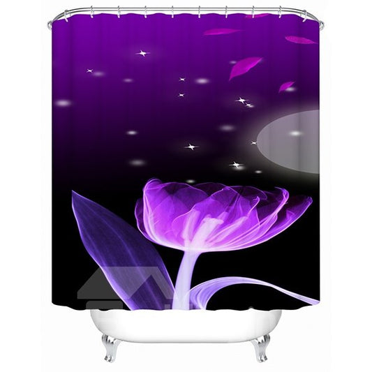 3D Purple Lotus and Stars Printed Polyester Shower Curtain