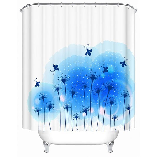 Romantischer Badezimmer-Duschvorhang mit blauem Blumendruck