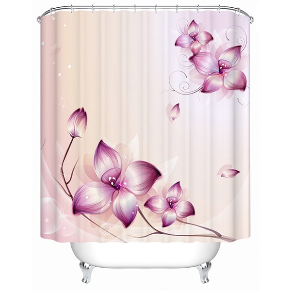 Concise Purple Flowers Print Bathroom Shower Curtain