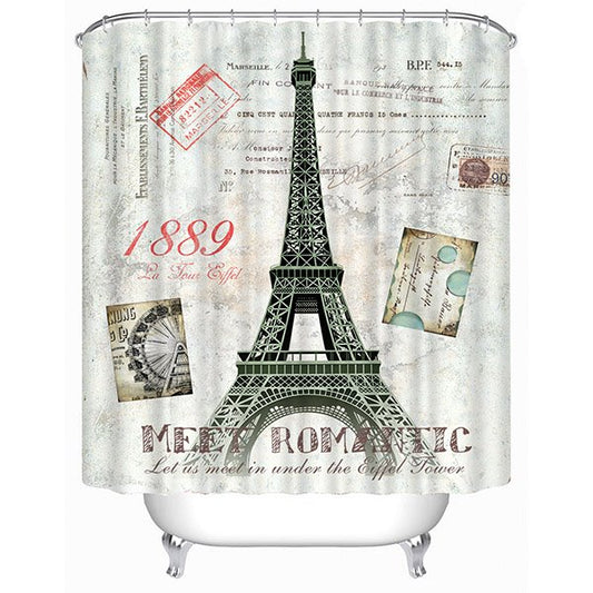 The Front View of Eiffel Tower Print 3D Bathroom Shower Curtain