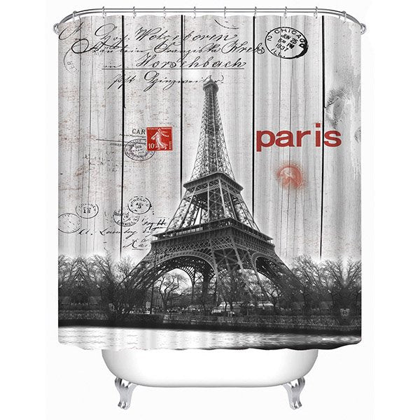 Cortina de ducha de baño 3D con estampado panorámico de la Torre Eiffel