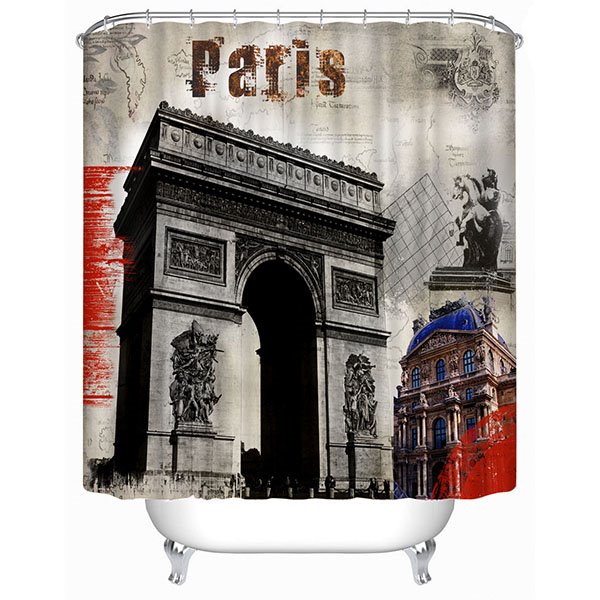 Cortina de ducha de baño 3D con estampado del Arco del Triunfo de París