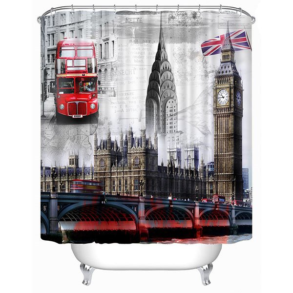 Cortina de ducha de baño 3D con estampado típico de Londres