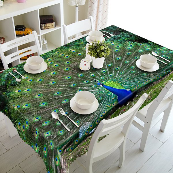 Grüne 3D-Tischdecke aus Polyester mit Pfauenmuster