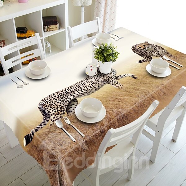 3D-Tischdecke aus Polyester mit zwei afrikanischen Leopardenmuster