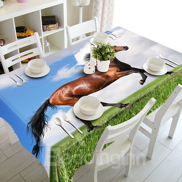 Brown Polyester Running Horse Pattern 3D Tablecloth