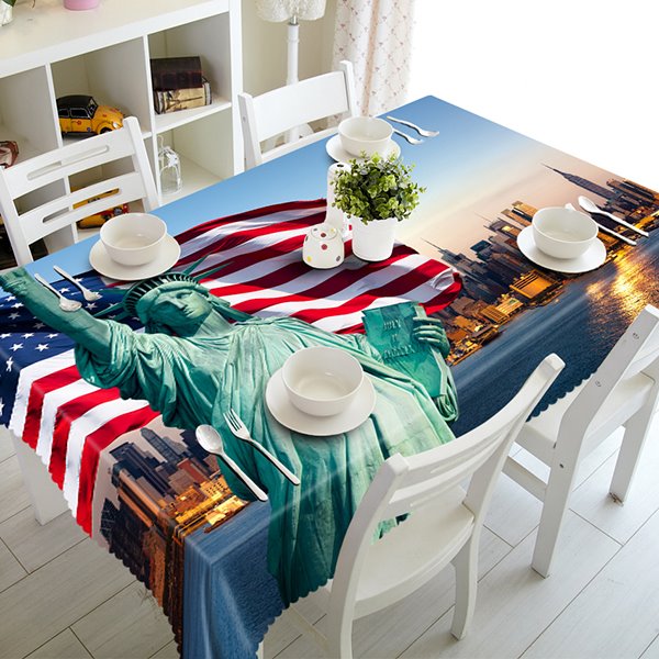 Fashion Polyester Statue of Liberty and National flag 3D Tablecloth