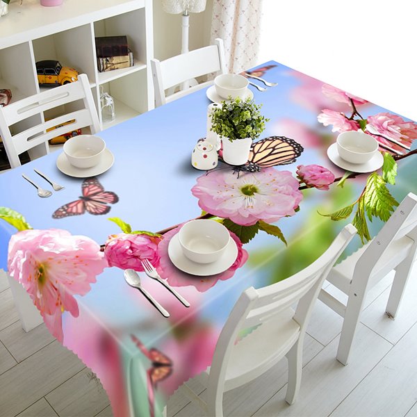 3D-Tischdecke mit frischem rosa Blumenmuster