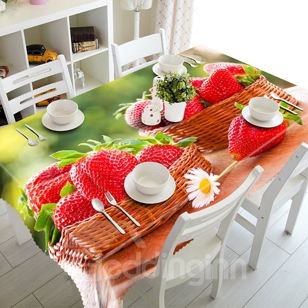 Two Baskets Strawberry and Scenery Pattern 3D Tablecloth