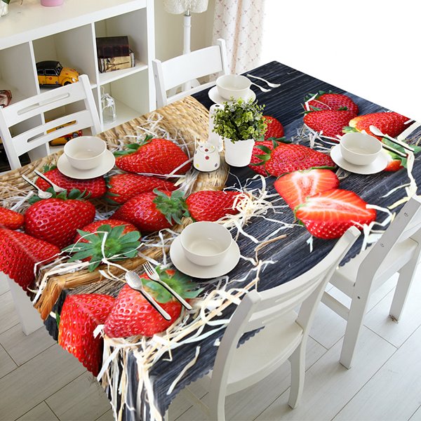3D-Tischdecke mit einzigartigem Design, Erdbeer- und Korbmuster