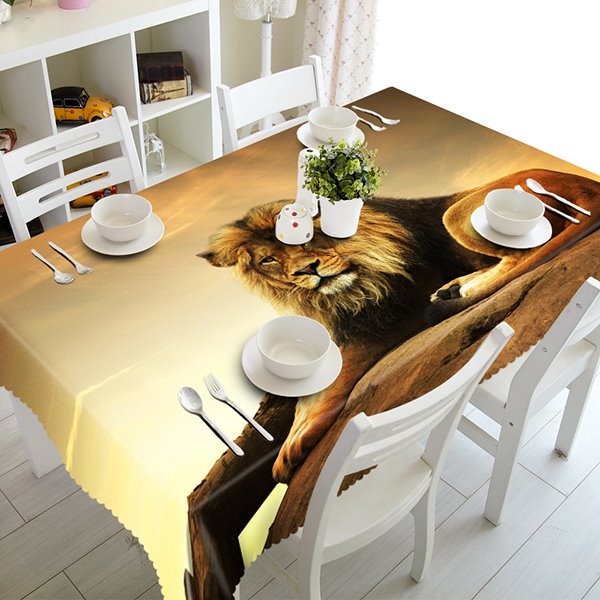 Einfache 3D-Tischdecke aus Polyester mit Löwenmuster