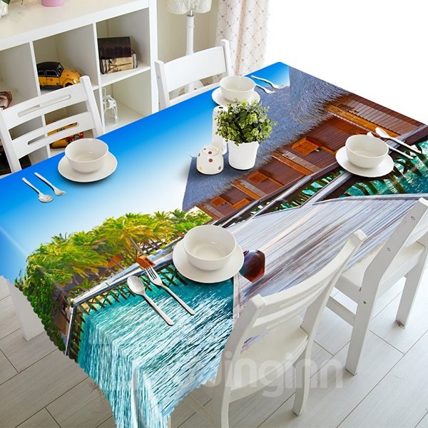 3D-Tischdecke mit natürlichem Brücken- und Kokosnussbaummuster