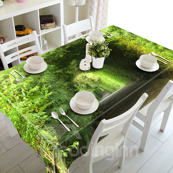 Green Polyester Tree Pattern 3D Tablecloth