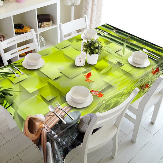 Frische grüne 3D-Tischdecke mit Bambus- und Fischmuster