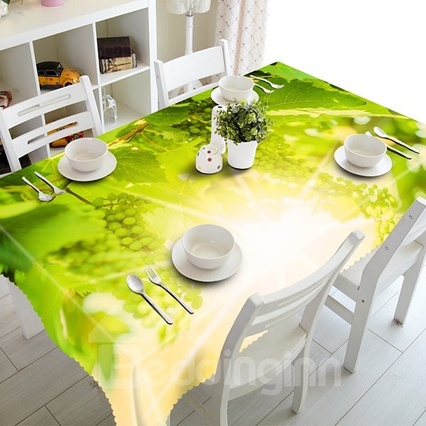 3D-Tischdecke mit grünem Weinreben- und Sonnenlichtmuster