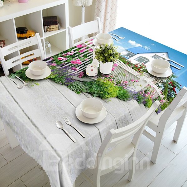Erstaunliche 3D-Tischdecke mit Villa-Blumenzaunmuster
