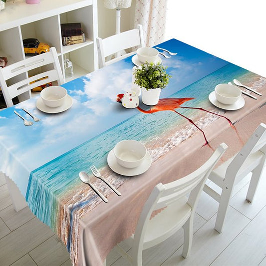 Mantel 3D con estampado de flamenco y playa azul