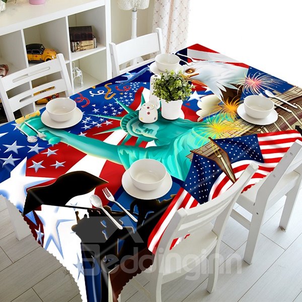 3D-Tischdecke mit Muster der Freiheitsstatue und der Nationalflagge