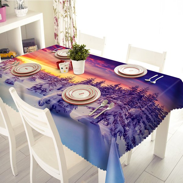Beautiful Sunset Snow Forest Pattern 3D Tablecloth