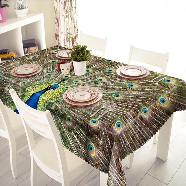 Wunderschöne 3D-Tischdecke aus Polyester mit Pfauenmuster