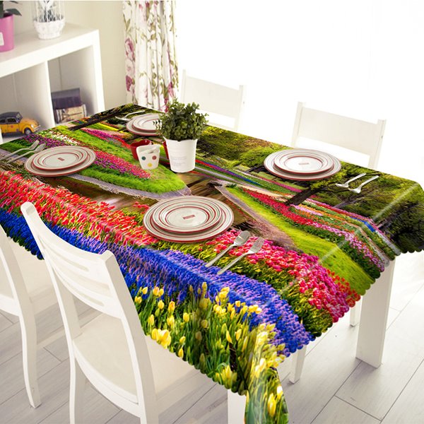 Wunderschöne 3D-Tischdecke mit Blumengarten-Muster