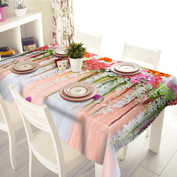 Bunte 3D-Tischdecke mit Blumen- und Vorhangmuster