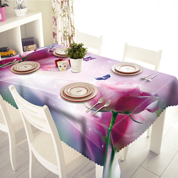 3D-Tischdecke mit rosa Rosen und Schmetterlingsmuster