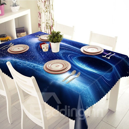 Dark Blue Polyester Planet Pattern 3D Tablecloth