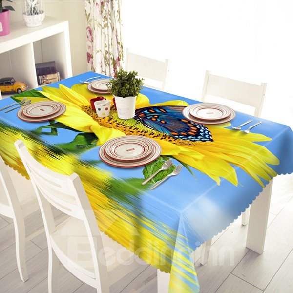 Wonderful Sunflower and Butterfly Pattern 3D Tablecloth
