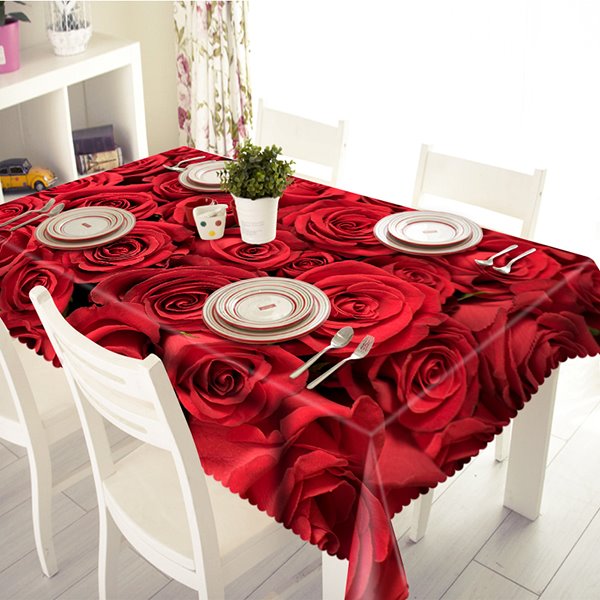 3D-Tischdecke mit rotem romantischem Rosenmuster